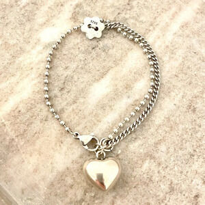 925 Sterling Silver Heart Bracelet Bead Chain Link Bracelet